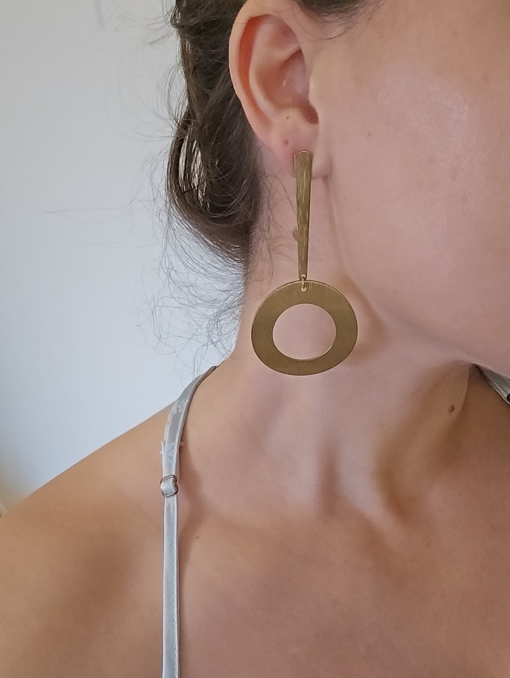 Brushed Gold Circle Drop Earrings for Women